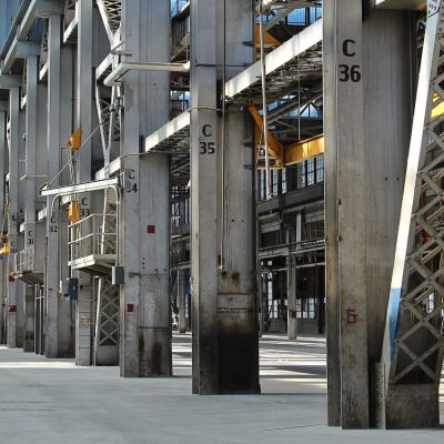 Metal columns in an industrial building.